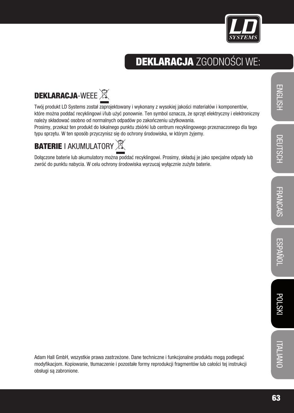 Deklaracja zgodności we | LD Systems X 223 User Manual | Page 63 / 76