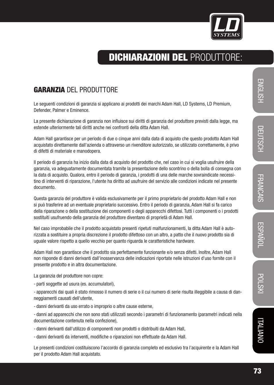 Dichiarazioni del produttore | LD Systems X 223 User Manual | Page 73 / 76