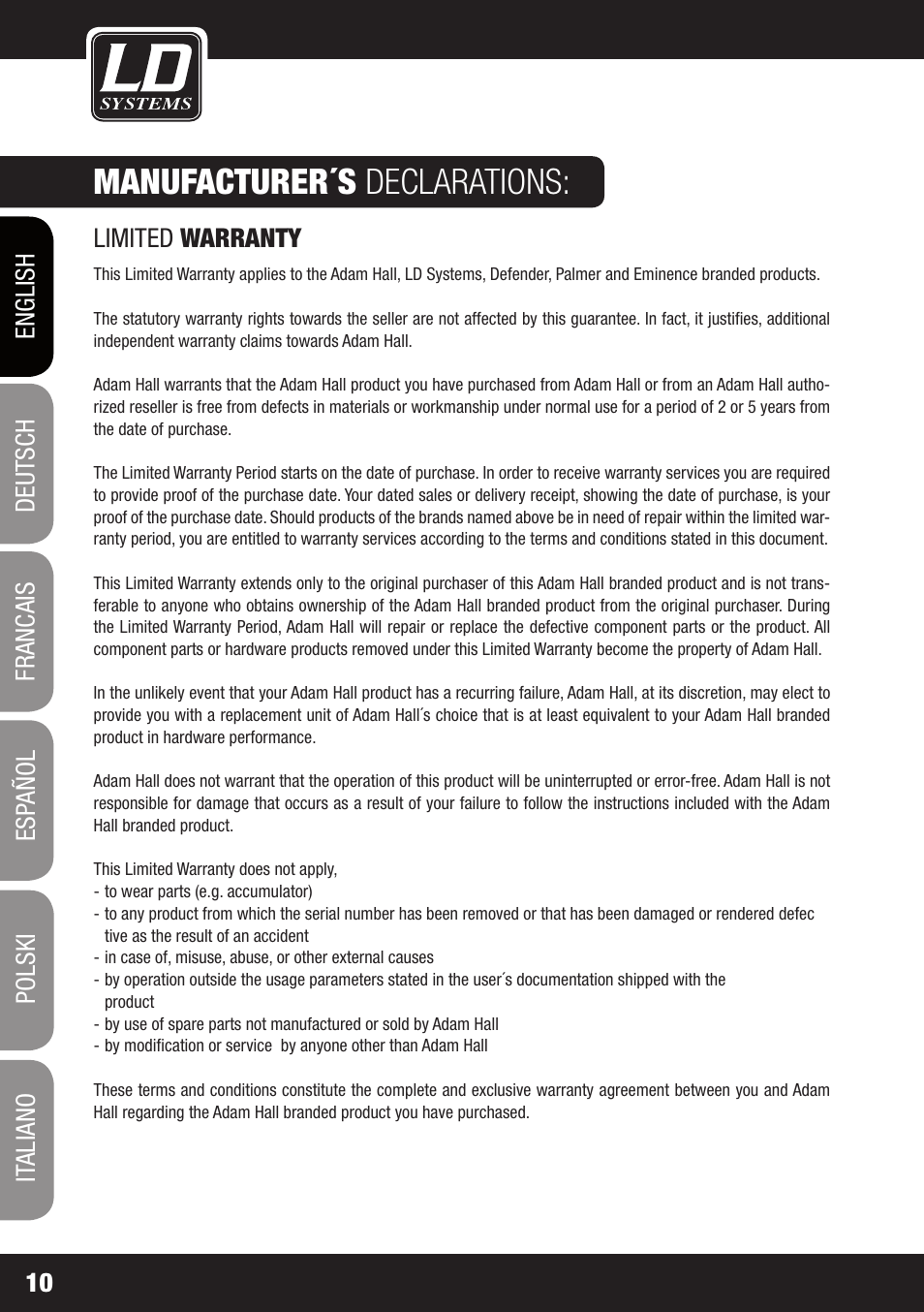 Manufacturer´s declarations | LD Systems DS 21 User Manual | Page 10 / 76