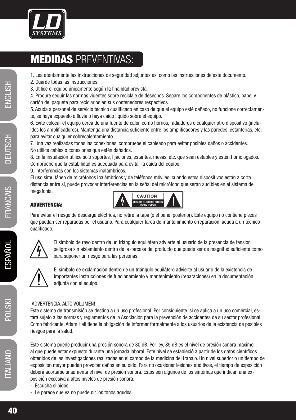 Medidas preventivas | LD Systems DS 21 User Manual | Page 40 / 76