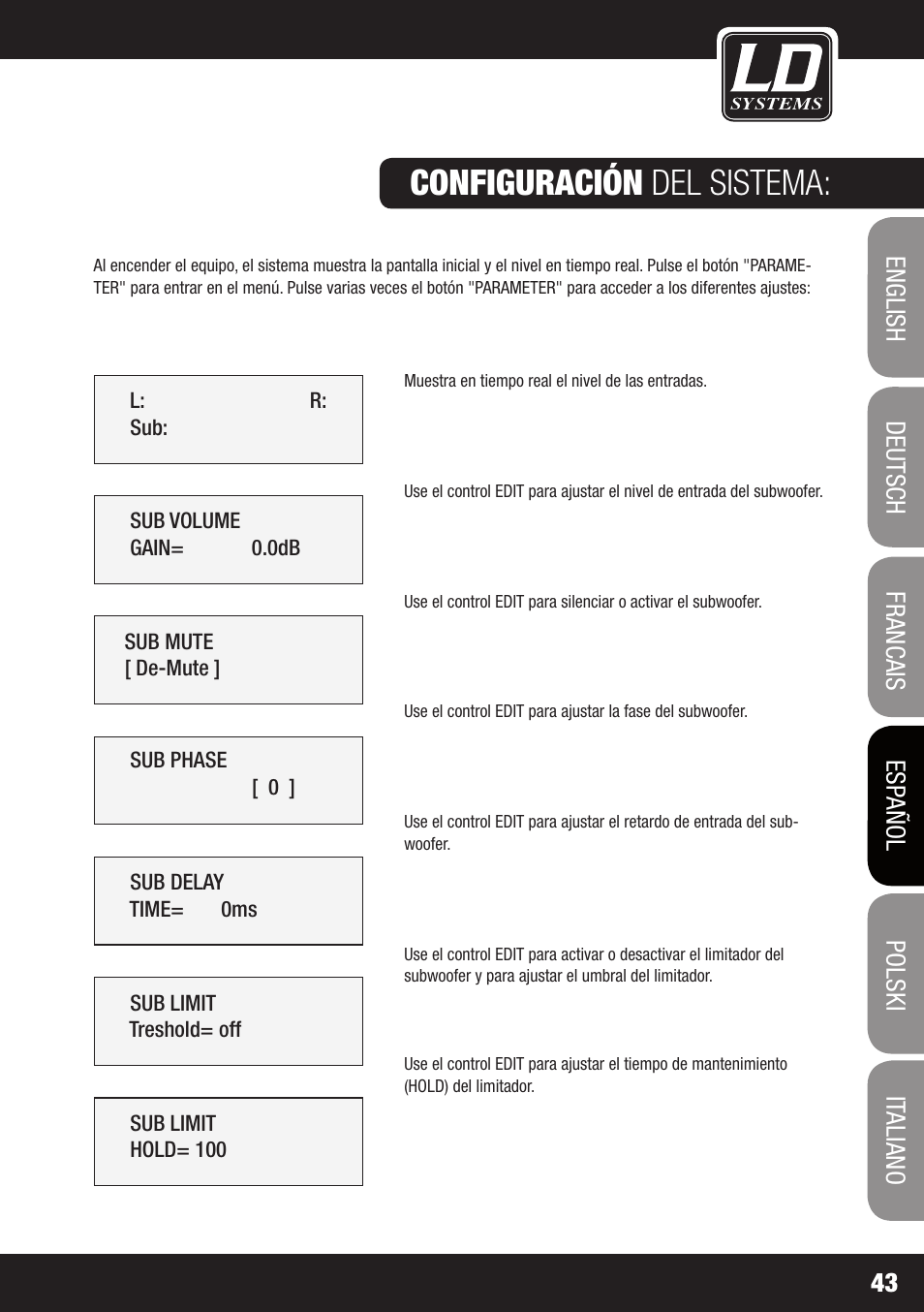 Configuración del sistema | LD Systems DS 21 User Manual | Page 43 / 76