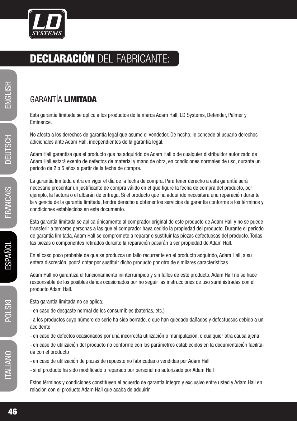 Declaración del fabricante | LD Systems DS 21 User Manual | Page 46 / 76
