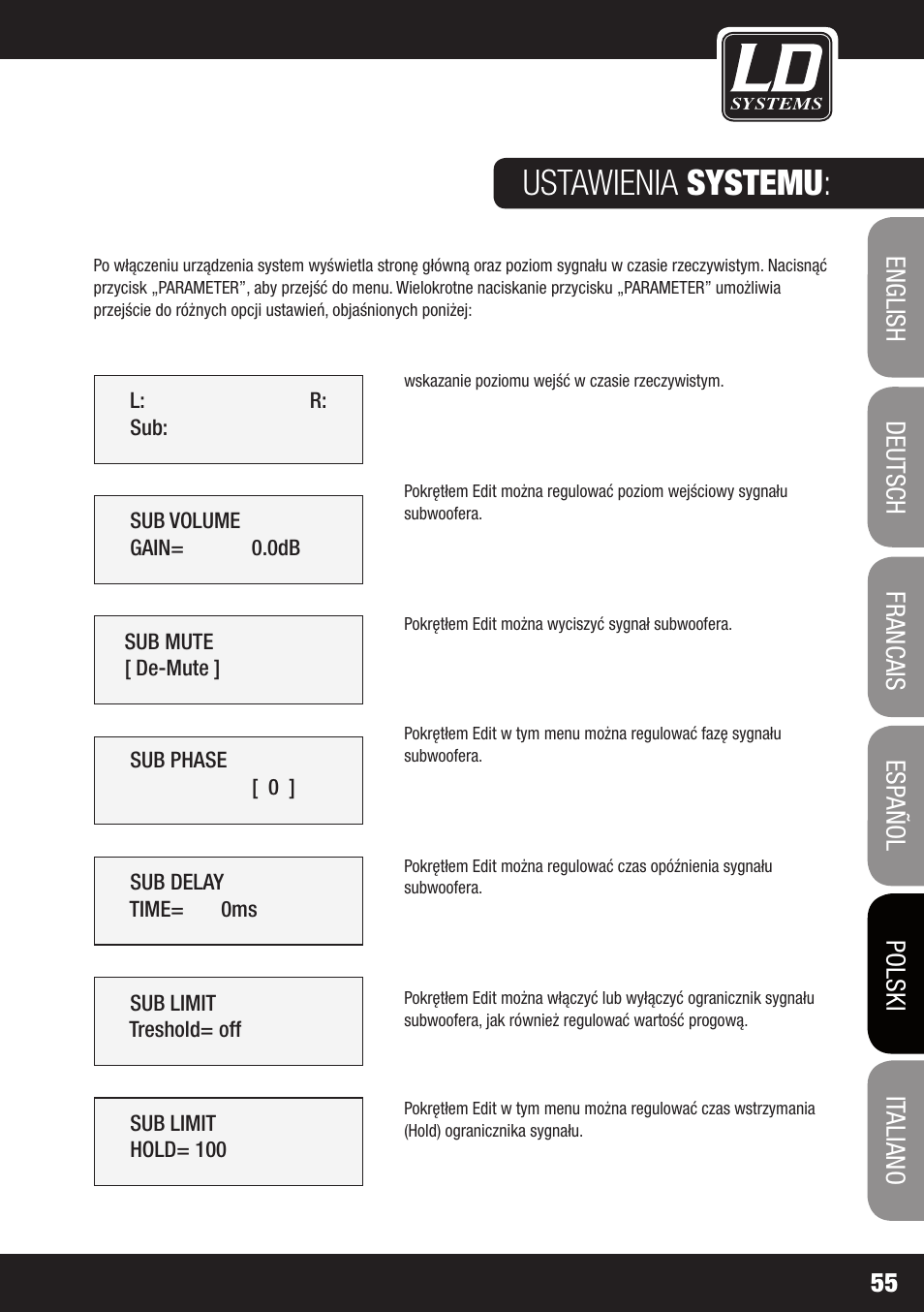 Ustawienia systemu | LD Systems DS 21 User Manual | Page 55 / 76