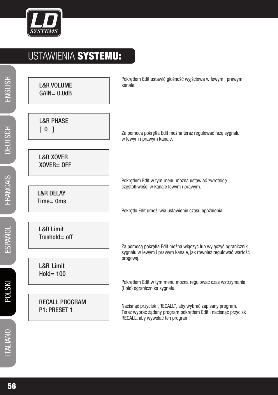 Ustawienia systemu | LD Systems DS 21 User Manual | Page 56 / 76