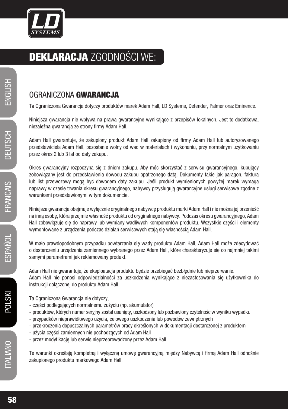 Deklaracja zgodności we | LD Systems DS 21 User Manual | Page 58 / 76
