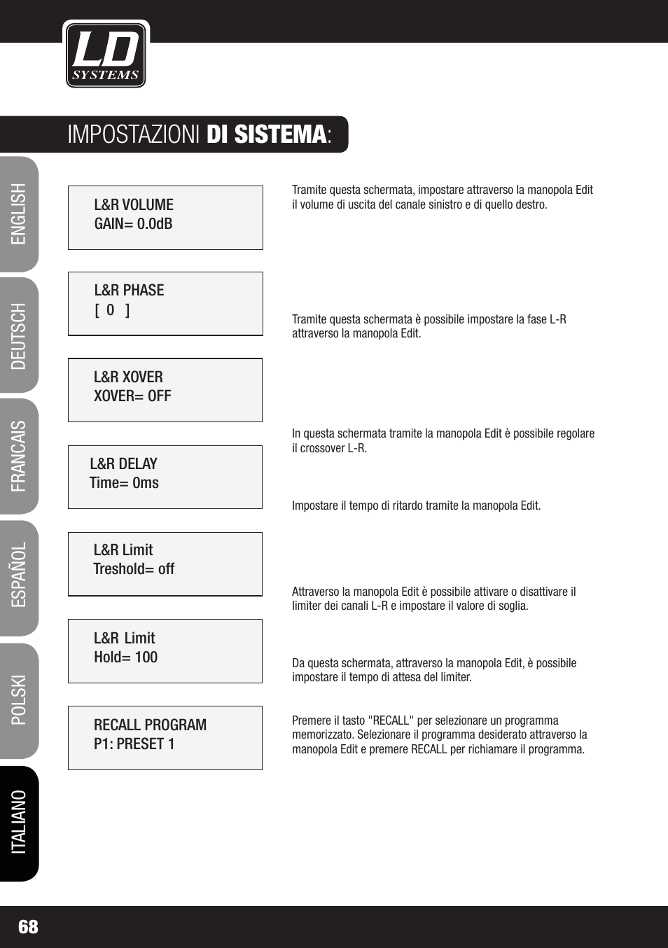 Impostazioni di sistema | LD Systems DS 21 User Manual | Page 68 / 76
