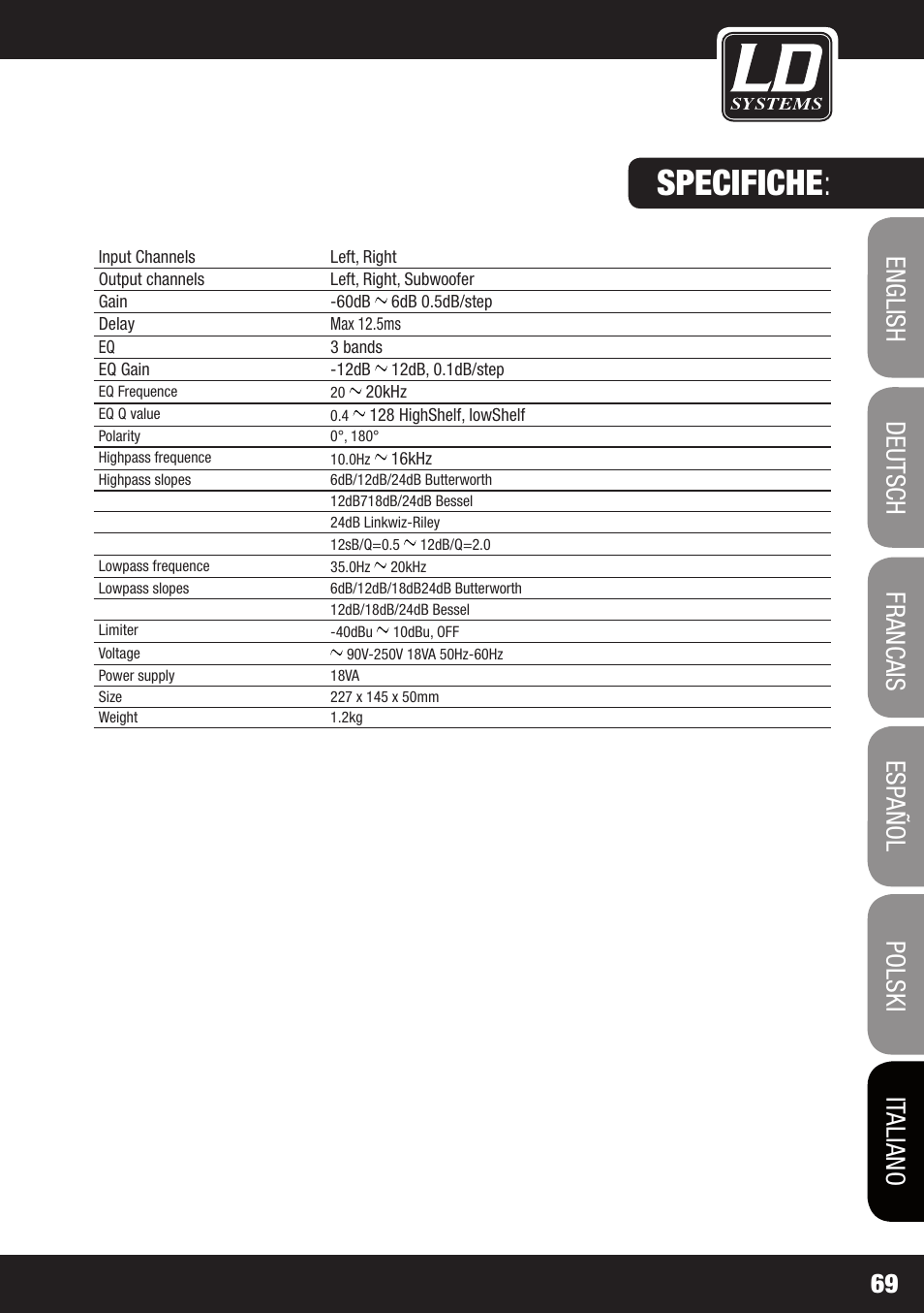 Specifiche | LD Systems DS 21 User Manual | Page 69 / 76