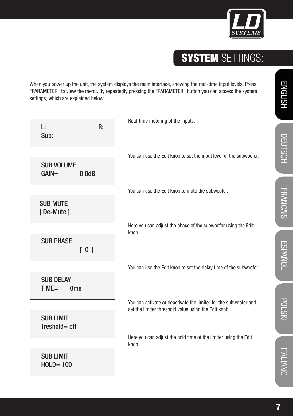 System settings | LD Systems DS 21 User Manual | Page 7 / 76