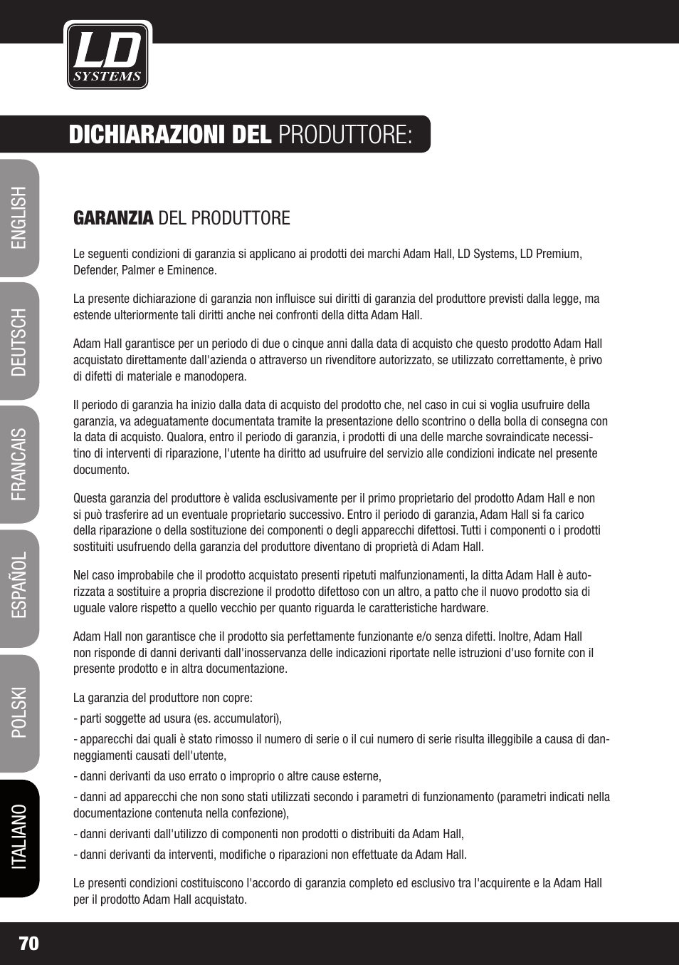 Dichiarazioni del produttore | LD Systems DS 21 User Manual | Page 70 / 76