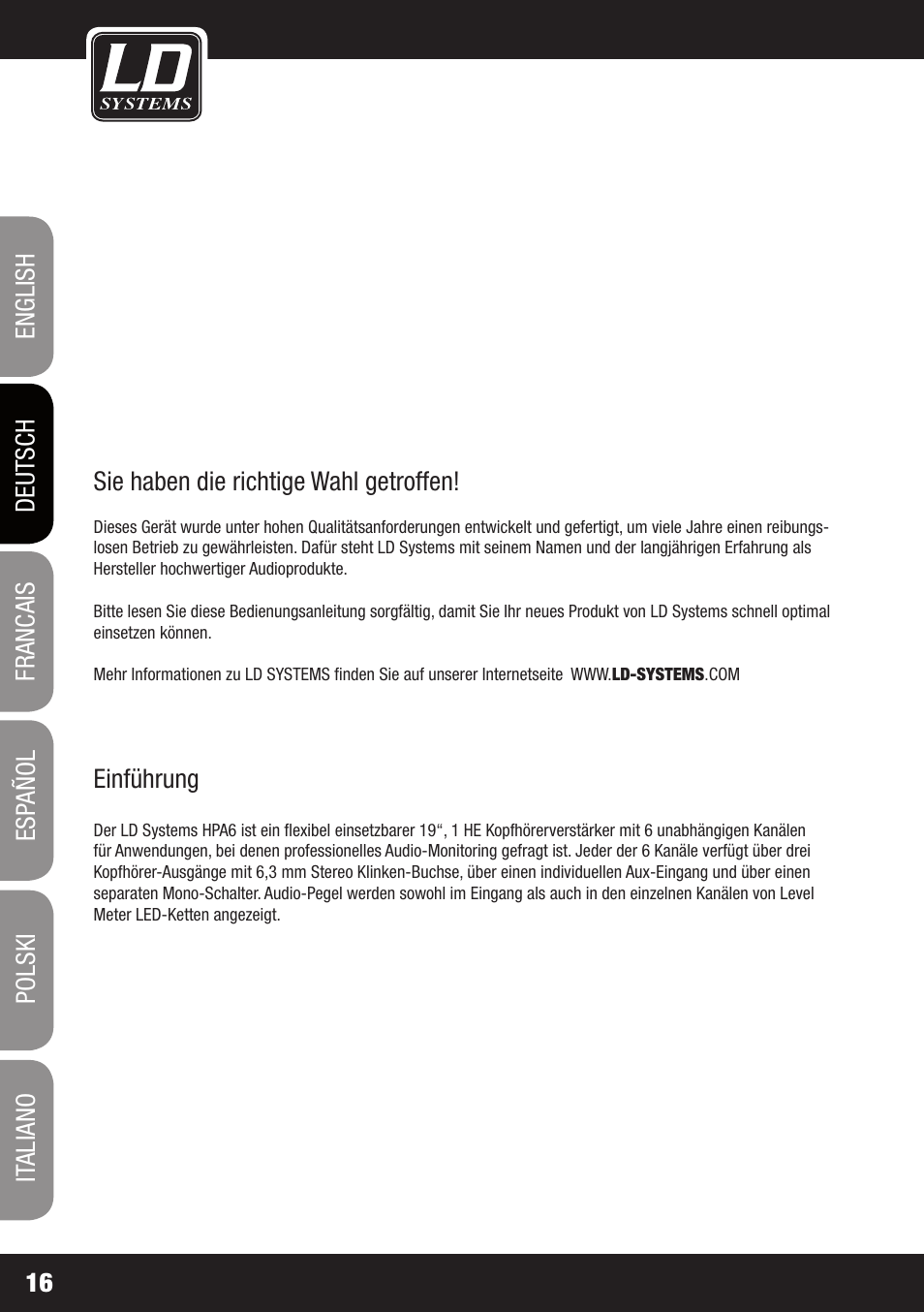 LD Systems HPA 6 User Manual | Page 16 / 88