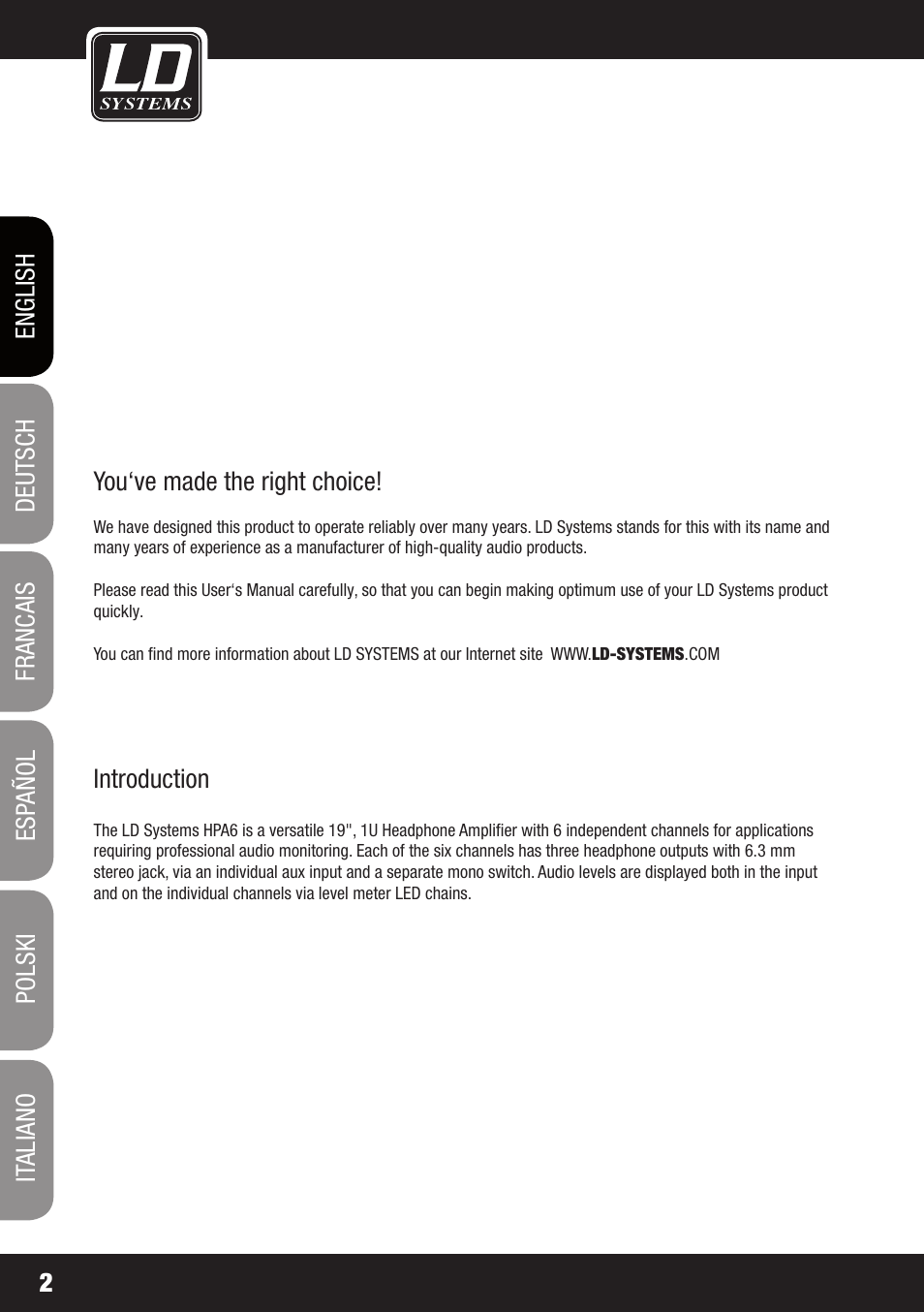 LD Systems HPA 6 User Manual | Page 2 / 88