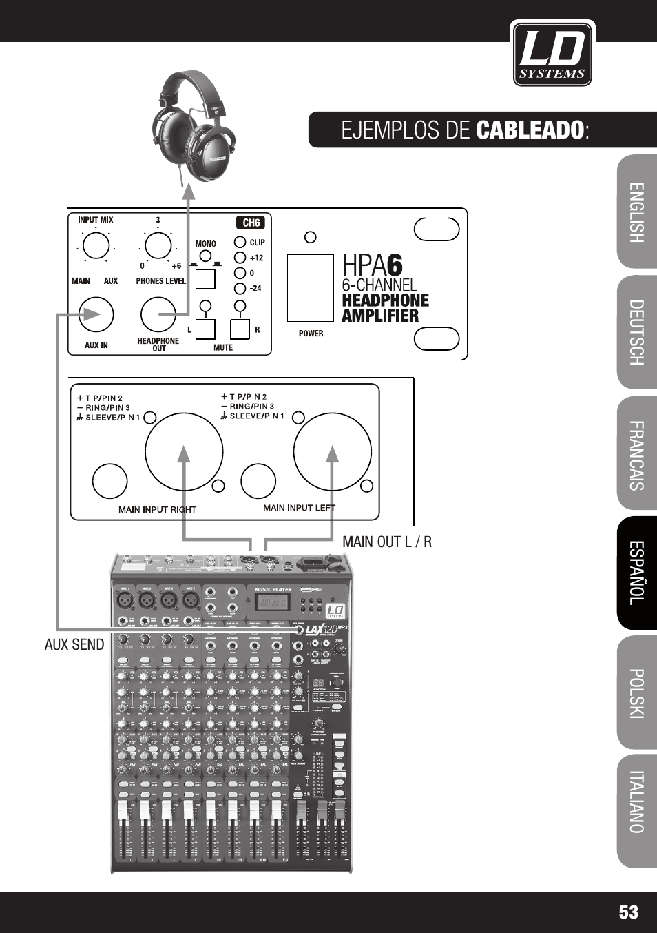 Ejemplos de cableado | LD Systems HPA 6 User Manual | Page 53 / 88