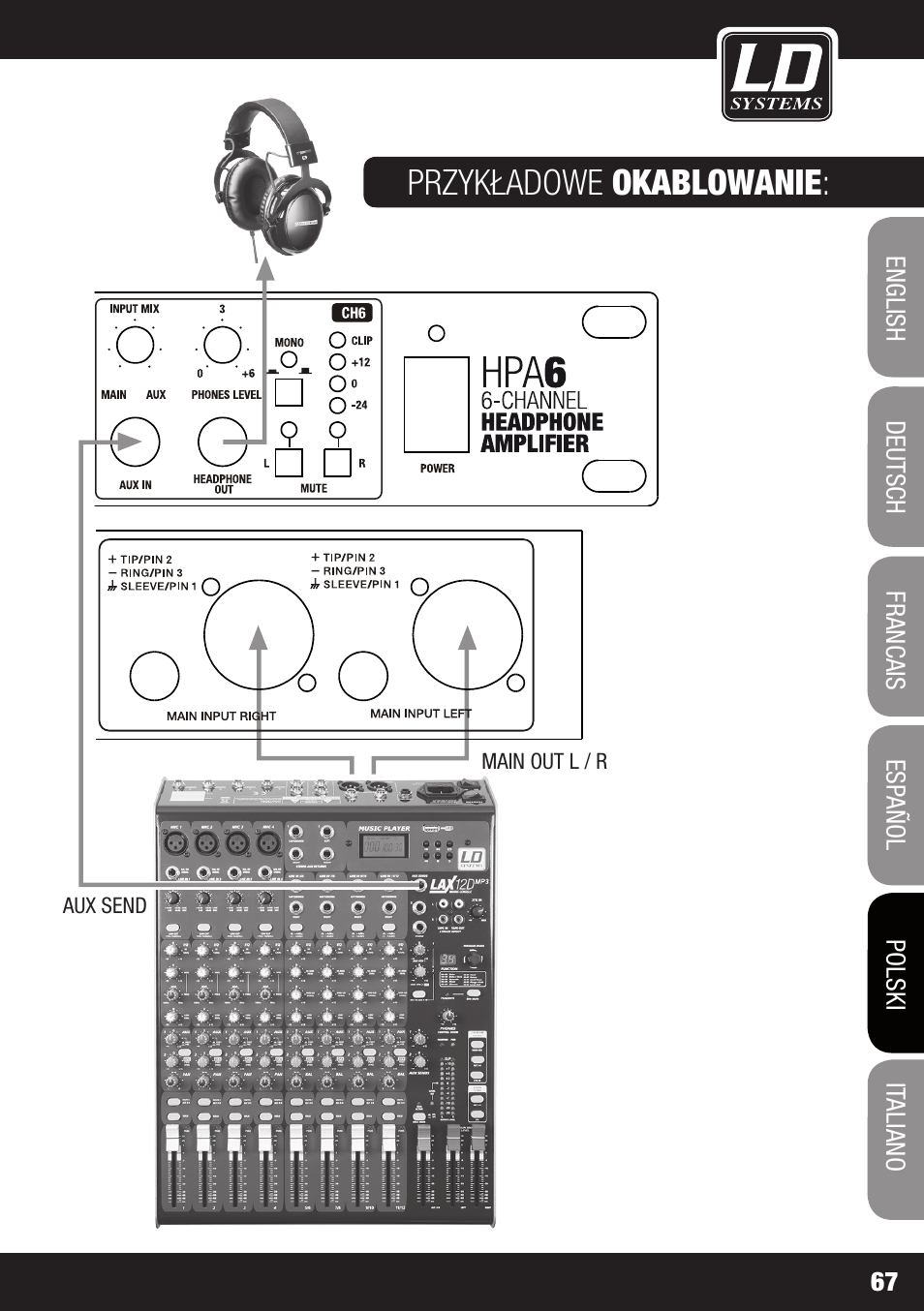 Przykładowe okablowanie | LD Systems HPA 6 User Manual | Page 67 / 88