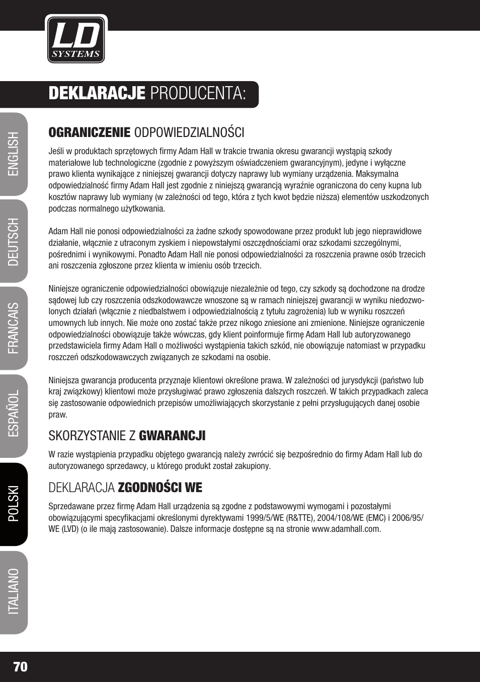 Deklaracje producenta | LD Systems HPA 6 User Manual | Page 70 / 88