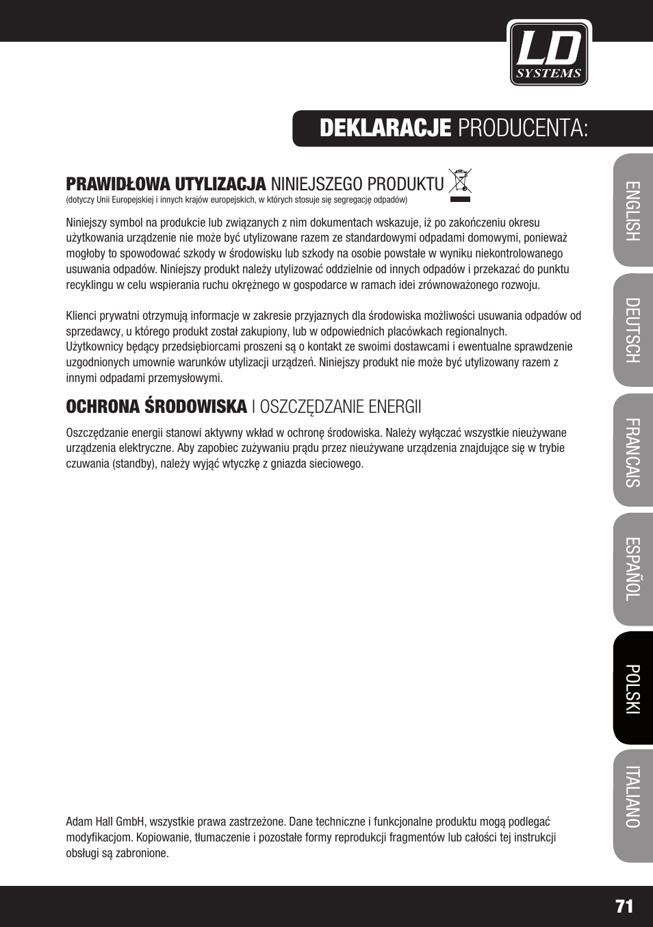 Deklaracje producenta | LD Systems HPA 6 User Manual | Page 71 / 88