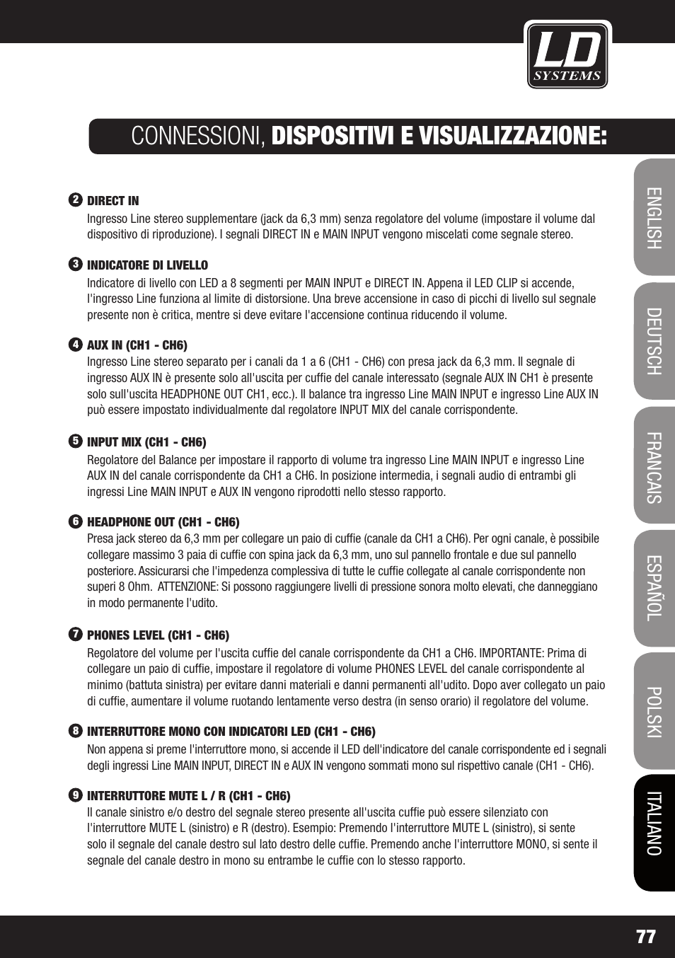Connessioni, dispositivi e visualizzazione | LD Systems HPA 6 User Manual | Page 77 / 88