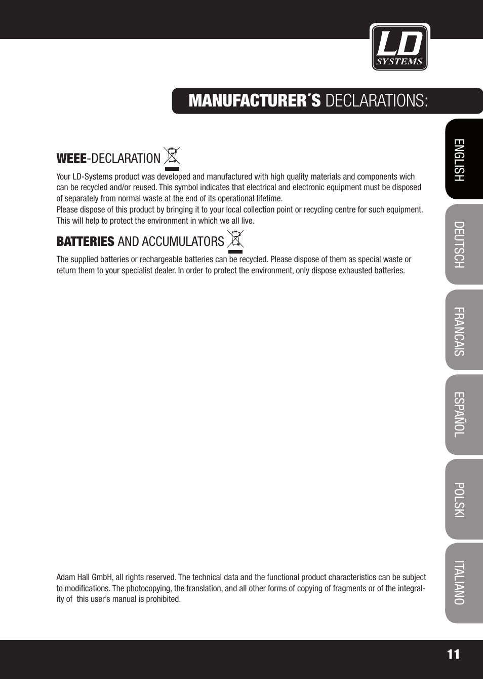 Manufacturer´s declarations | LD Systems EQ 215 User Manual | Page 11 / 64