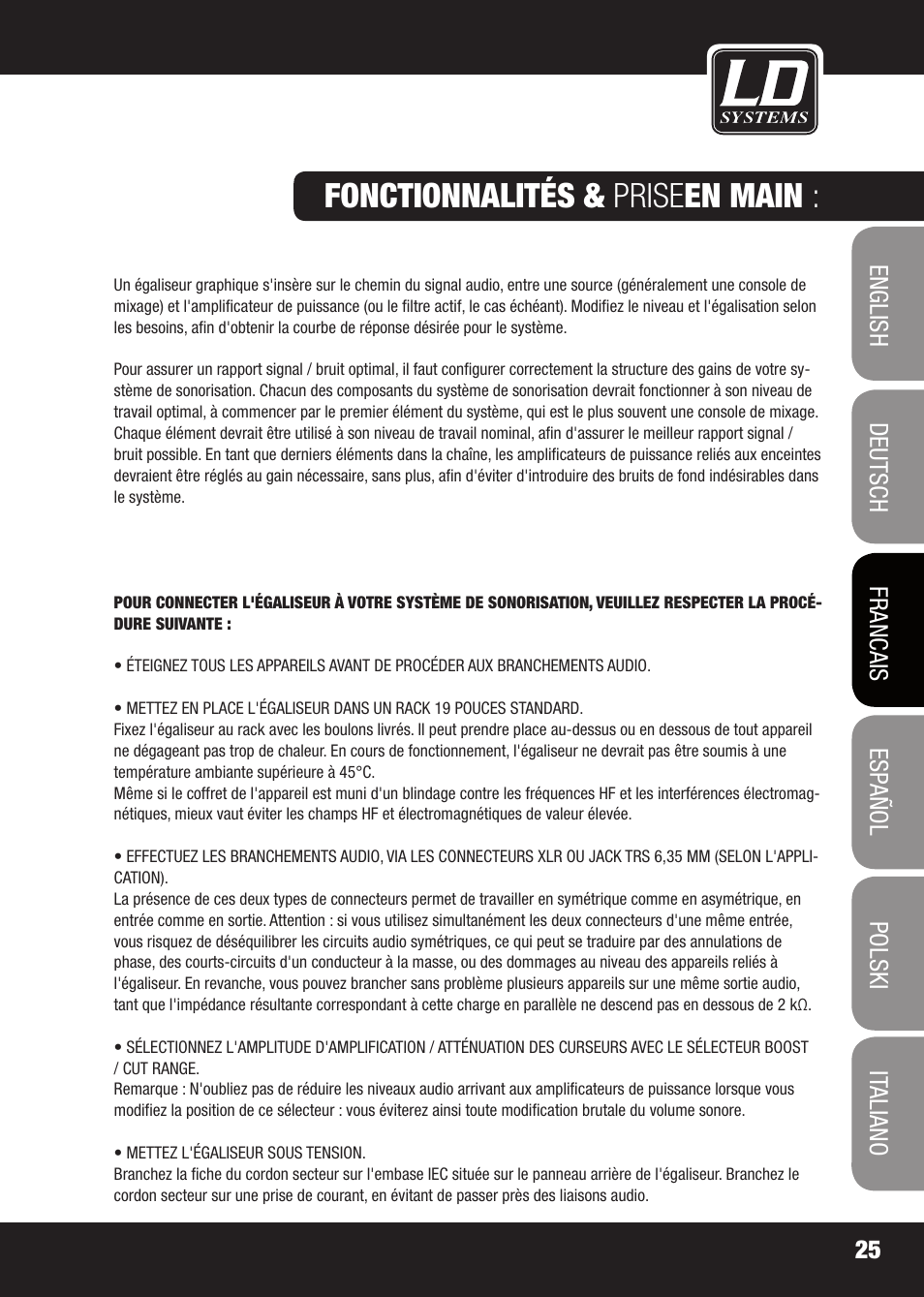 Fonctionnalités & prise en main | LD Systems EQ 215 User Manual | Page 25 / 64