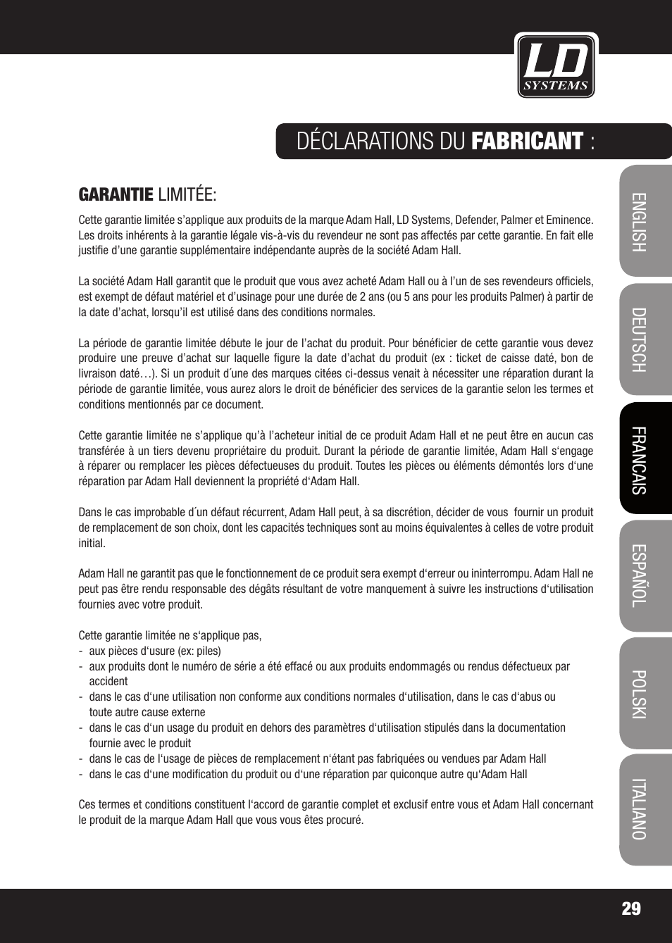 Déclarations du fabricant | LD Systems EQ 215 User Manual | Page 29 / 64