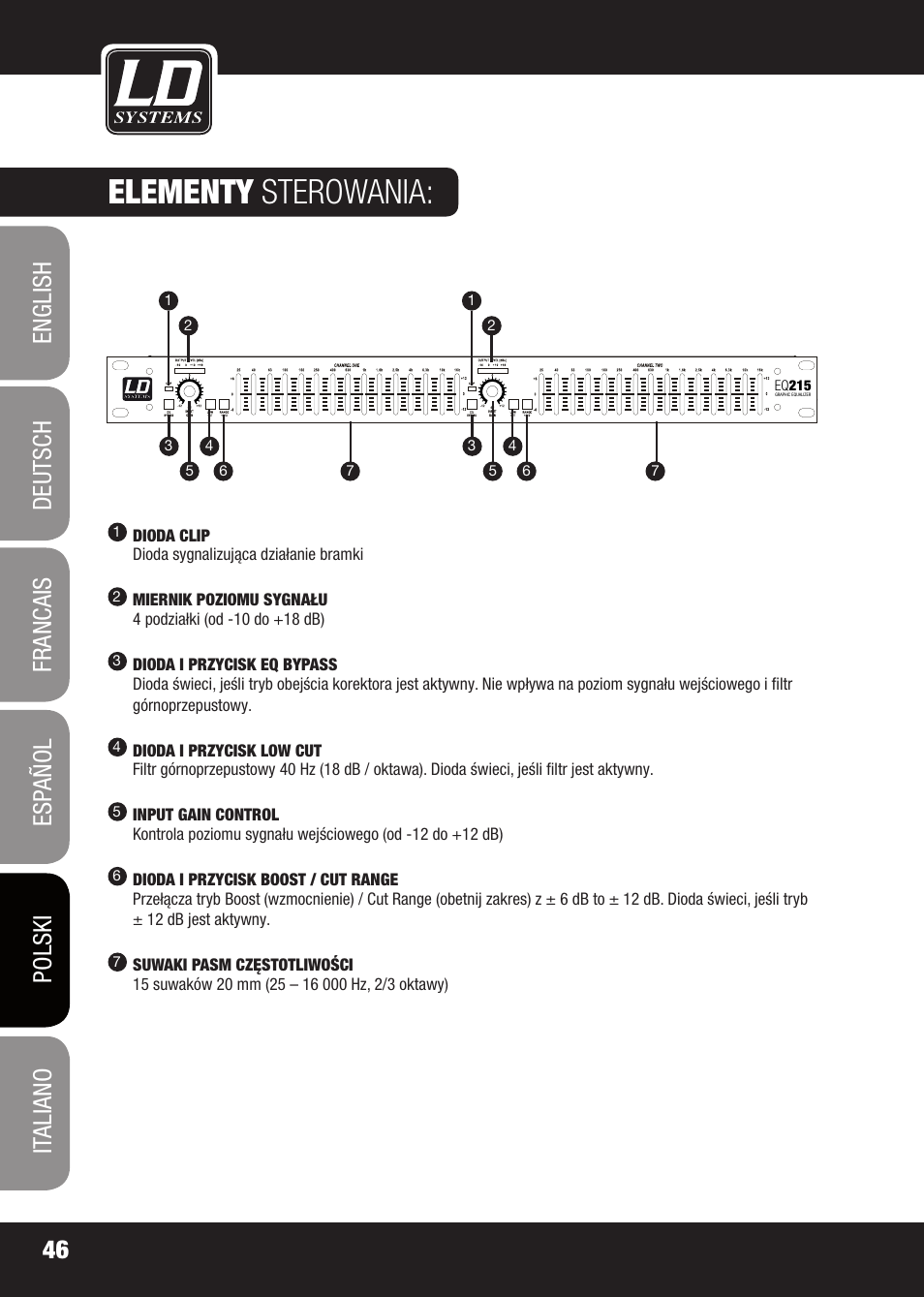 Elementy sterowania | LD Systems EQ 215 User Manual | Page 46 / 64