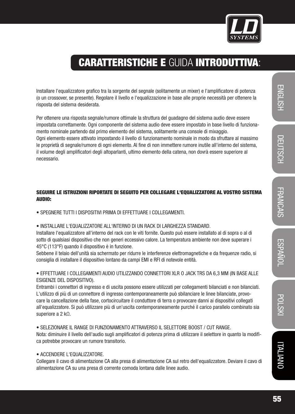 Caratteristiche e guida introduttiva | LD Systems EQ 215 User Manual | Page 55 / 64