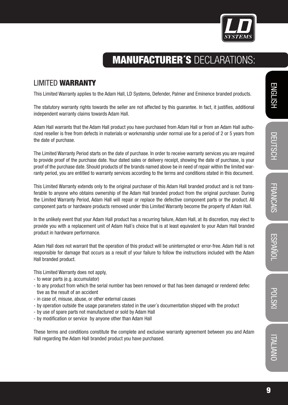 Manufacturer´s declarations | LD Systems EQ 215 User Manual | Page 9 / 64