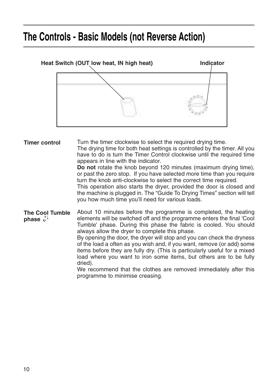 The controls - basic models (not reverse action) | Creda 5kg User Manual | Page 10 / 24