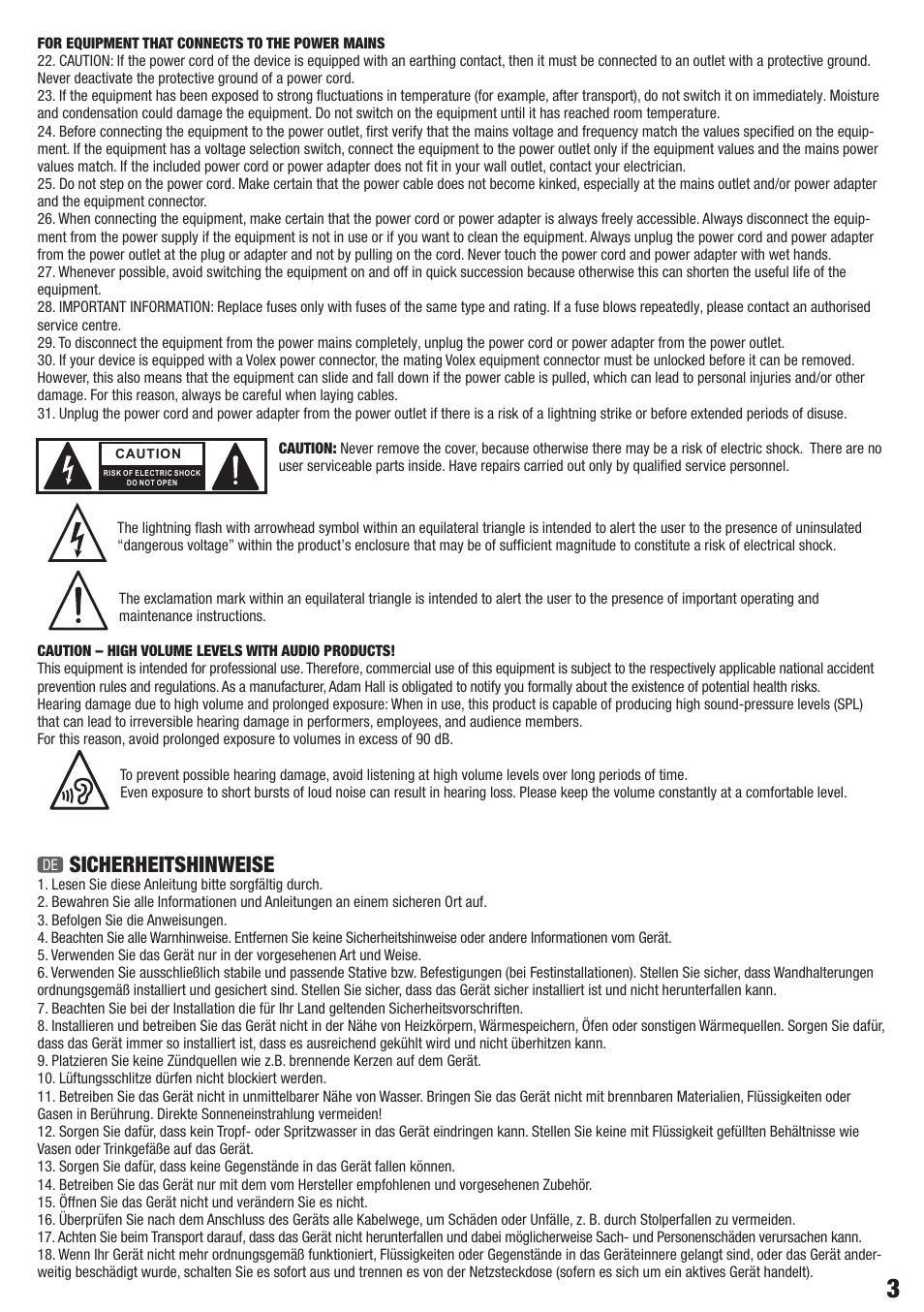 Sicherheitshinweise | LD Systems AM 8 User Manual | Page 3 / 64