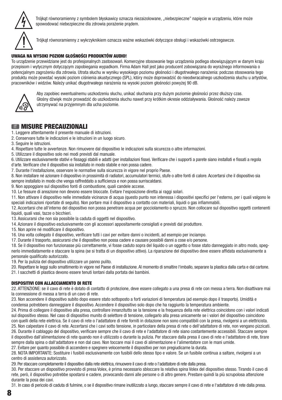 Misure precauzionali | LD Systems AM 8 User Manual | Page 8 / 64