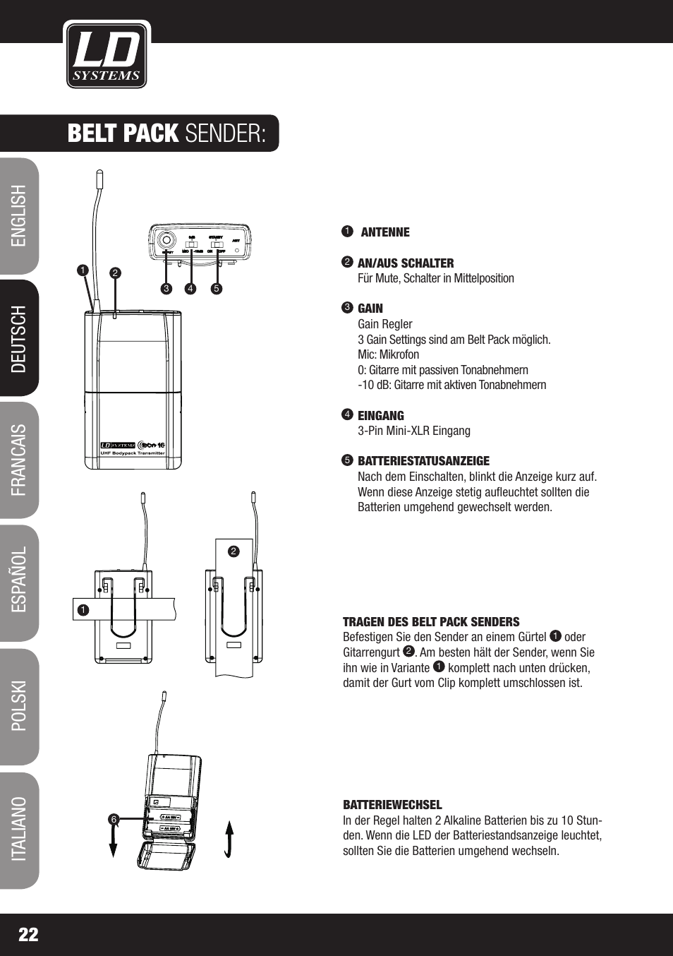 Belt pack sender | LD Systems ECO 16 User Manual | Page 22 / 86