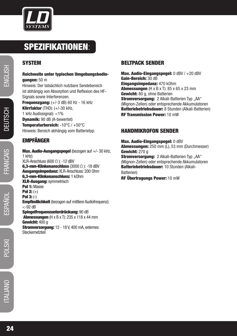 Spezifikationen | LD Systems ECO 16 User Manual | Page 24 / 86