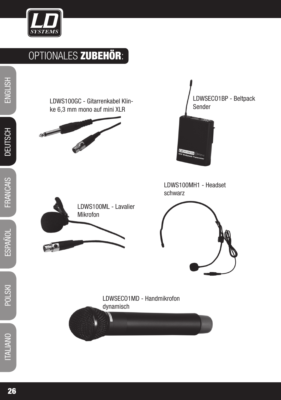 Optionales zubehör | LD Systems ECO 16 User Manual | Page 26 / 86