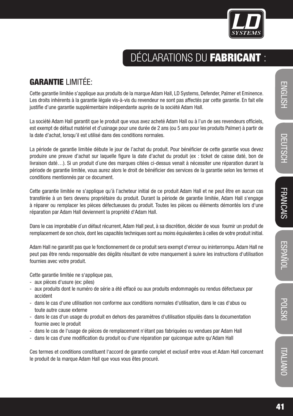 Déclarations du fabricant | LD Systems ECO 16 User Manual | Page 41 / 86