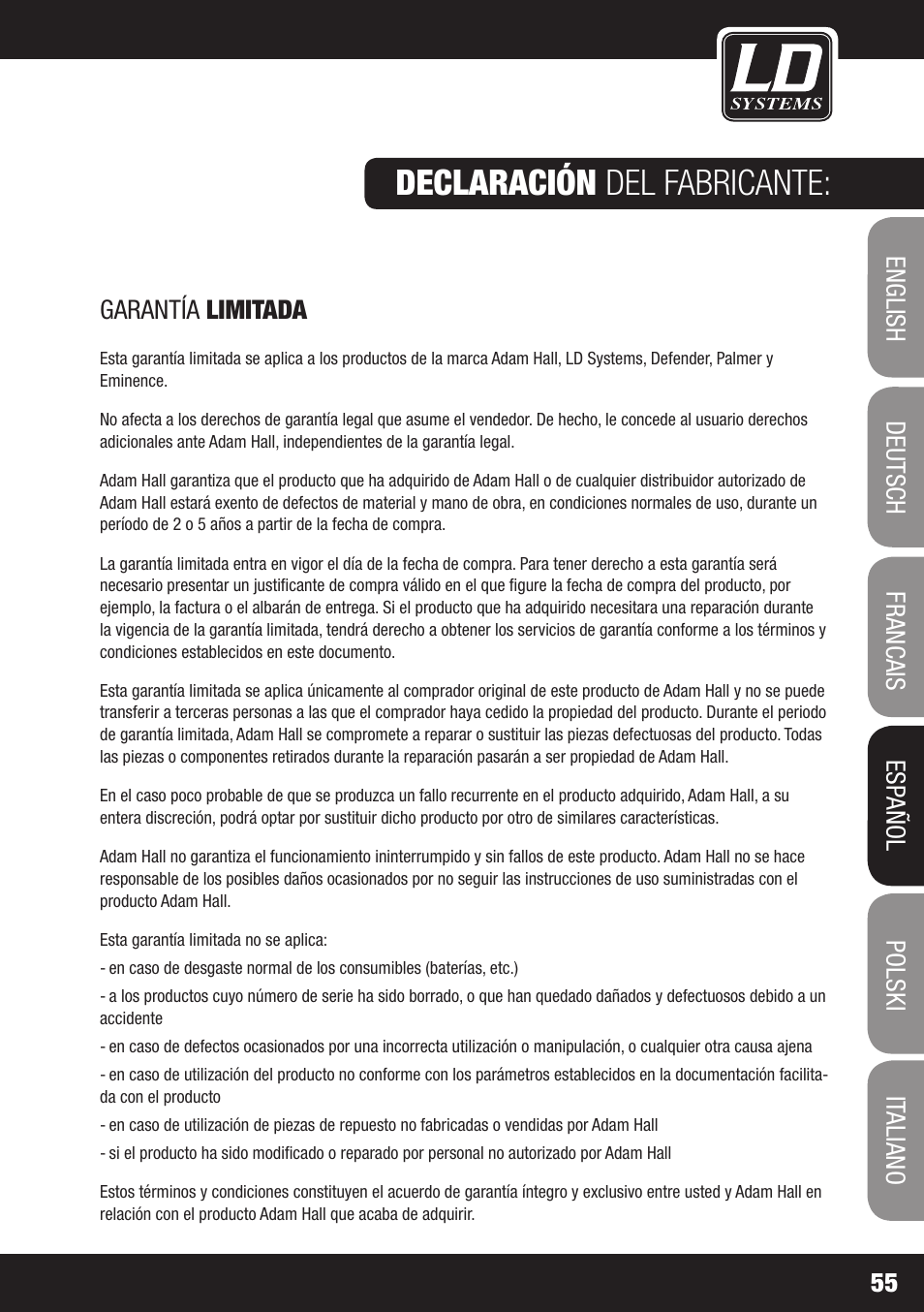 Declaración del fabricante | LD Systems ECO 16 User Manual | Page 55 / 86