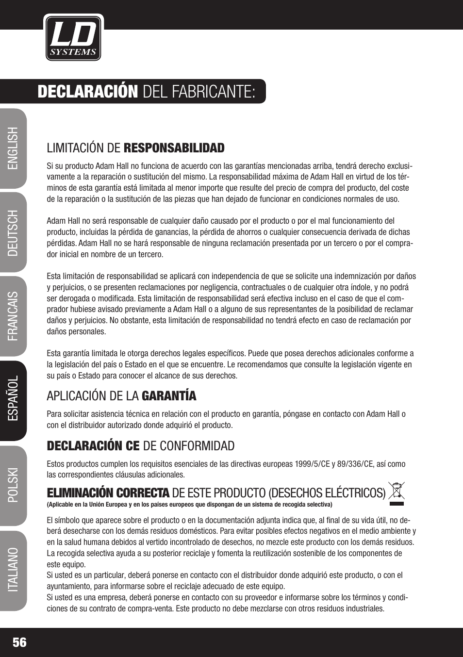 Declaración del fabricante | LD Systems ECO 16 User Manual | Page 56 / 86