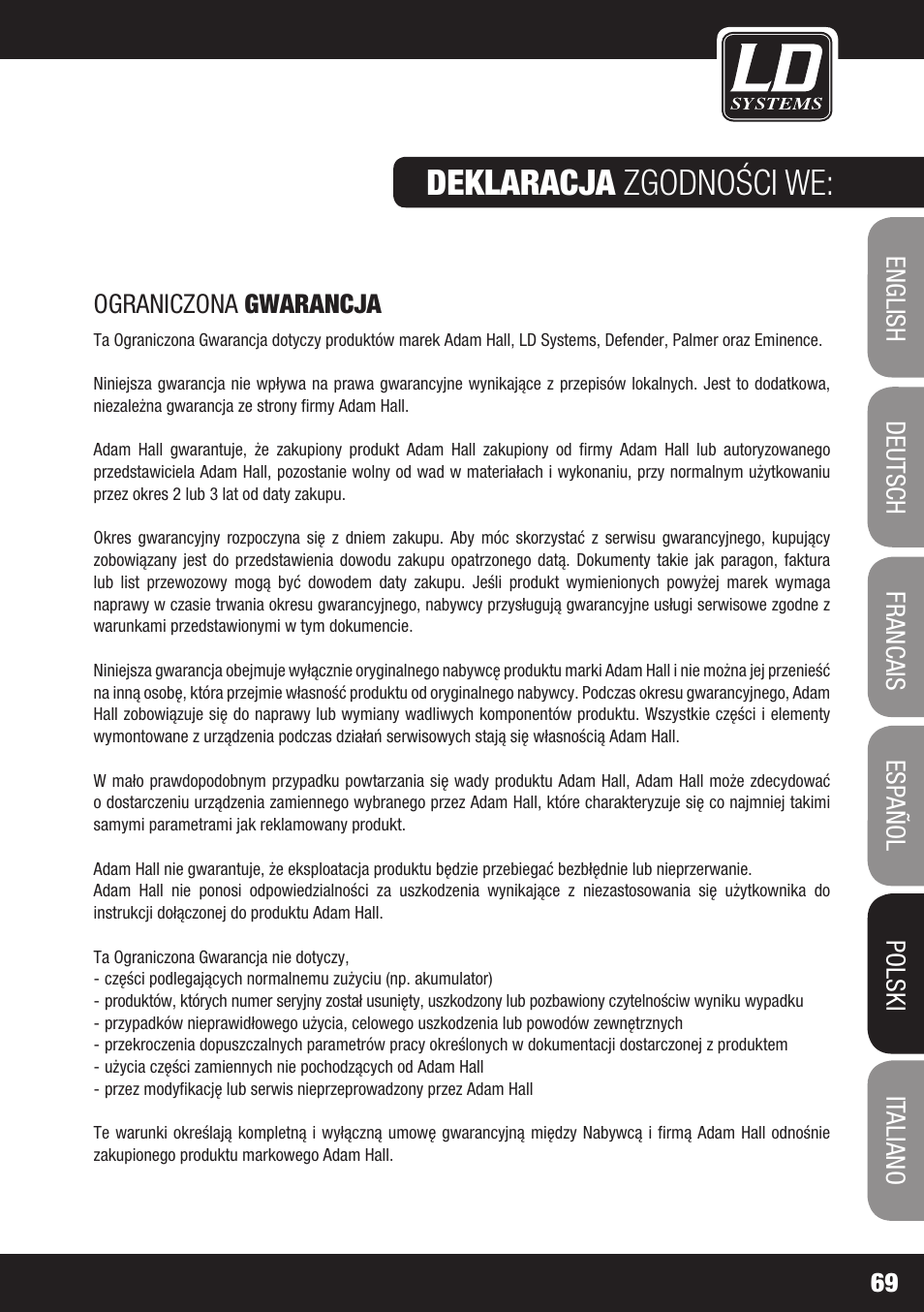 Deklaracja zgodności we | LD Systems ECO 16 User Manual | Page 69 / 86