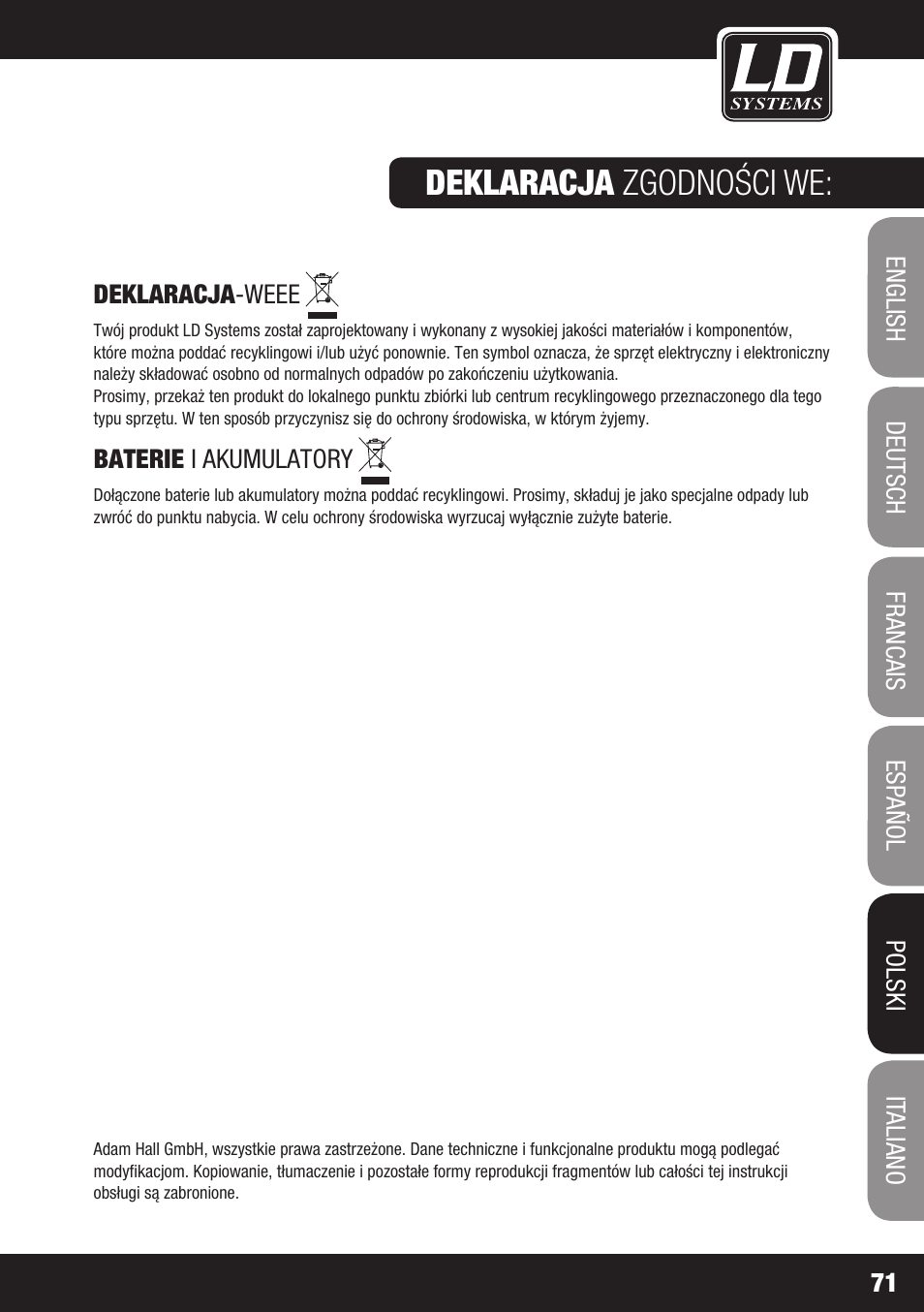 Deklaracja zgodności we | LD Systems ECO 16 User Manual | Page 71 / 86