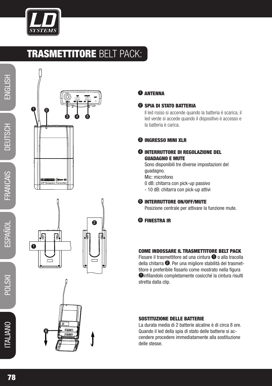 Trasmettitore belt pack | LD Systems ECO 16 User Manual | Page 78 / 86