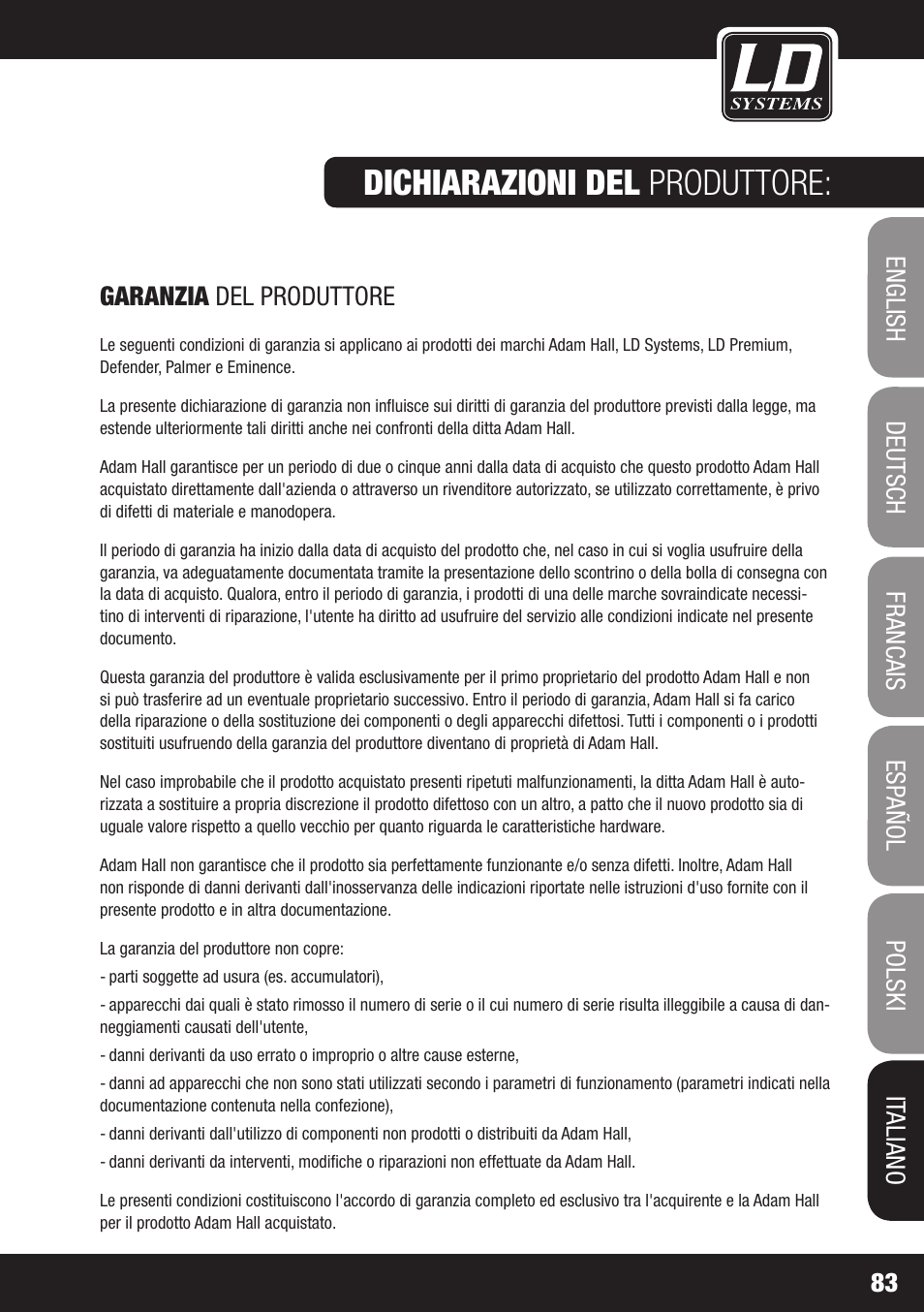 Dichiarazioni del produttore | LD Systems ECO 16 User Manual | Page 83 / 86