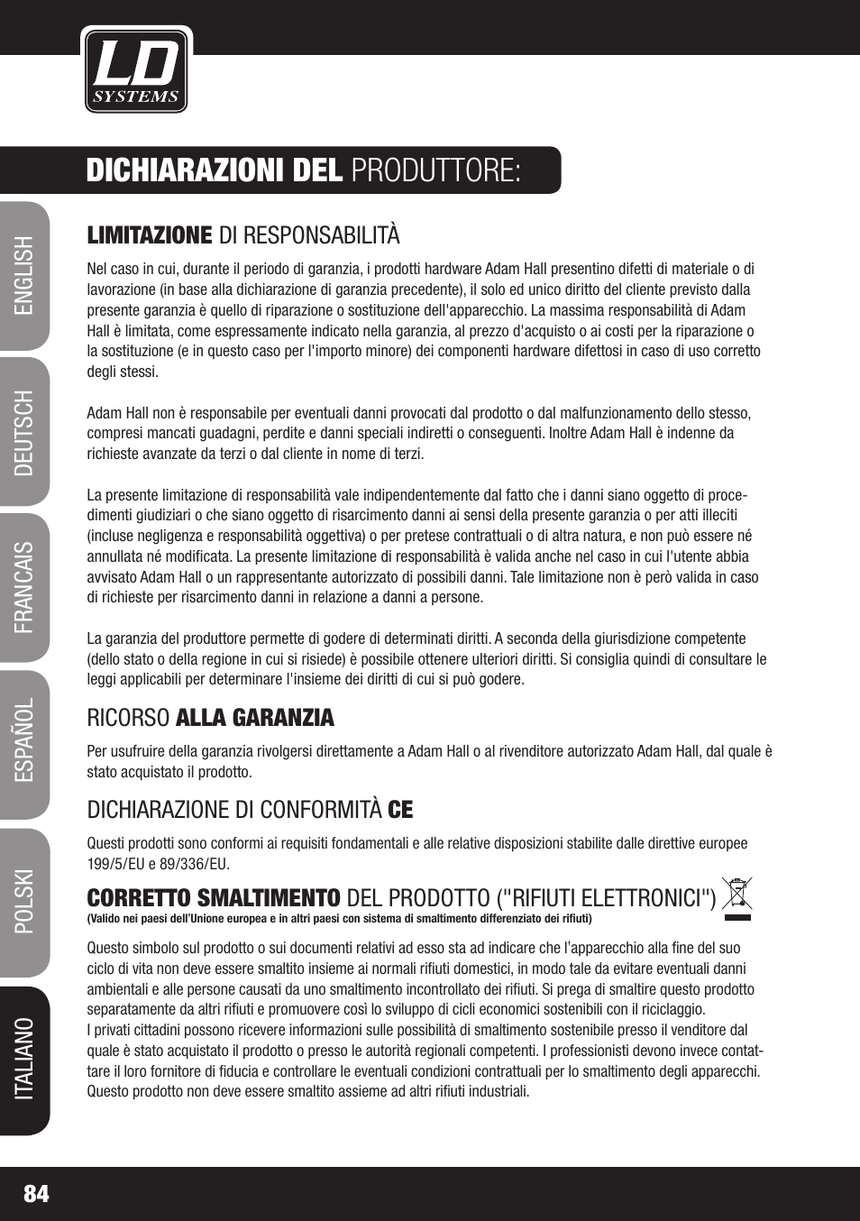 Dichiarazioni del produttore | LD Systems ECO 16 User Manual | Page 84 / 86