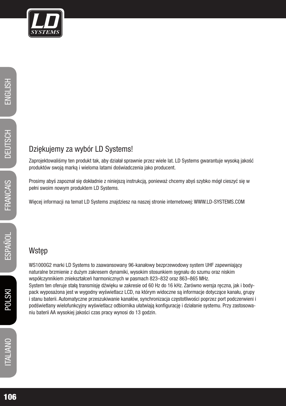LD Systems WS 1000 G2 User Manual | Page 106 / 160