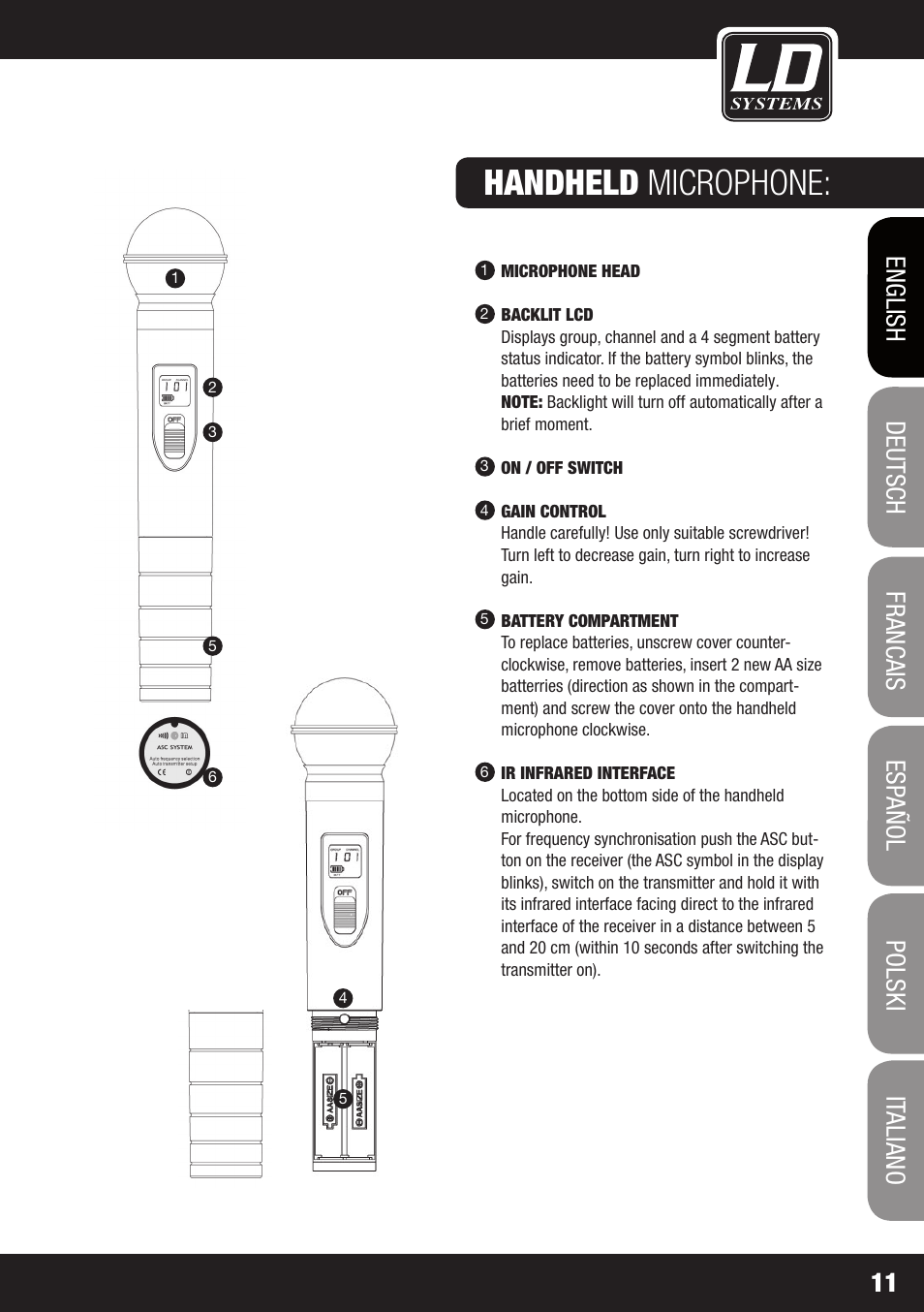 Handheld microphone | LD Systems WS 1000 G2 User Manual | Page 11 / 160