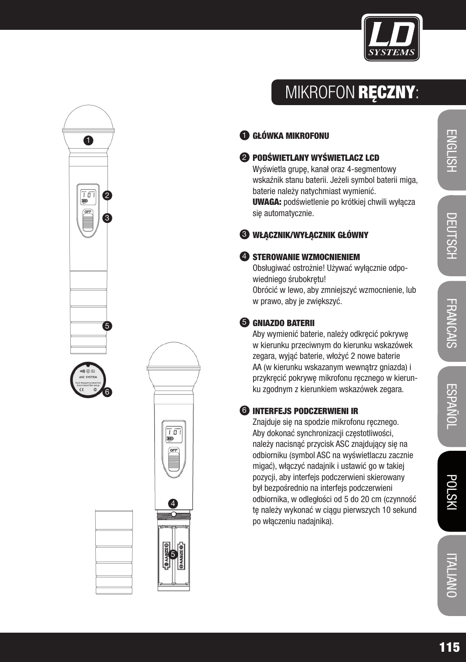 Mikrofon, Ręczny | LD Systems WS 1000 G2 User Manual | Page 115 / 160