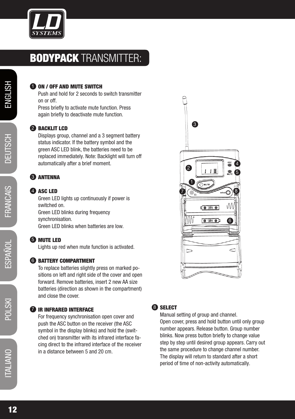 Bodypack transmitter | LD Systems WS 1000 G2 User Manual | Page 12 / 160