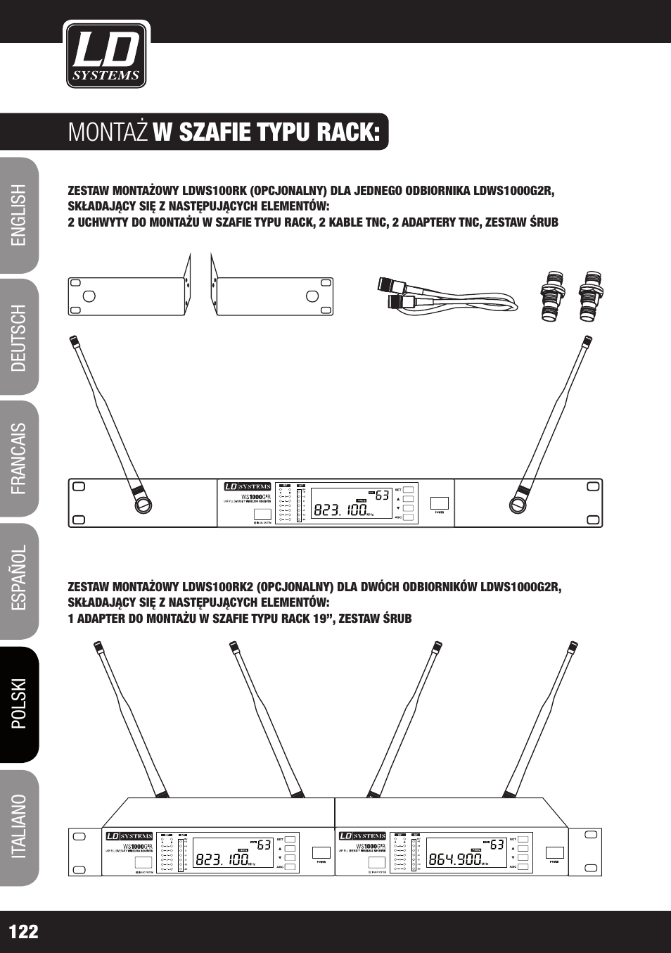 Montaż, W szafie typu rack | LD Systems WS 1000 G2 User Manual | Page 122 / 160