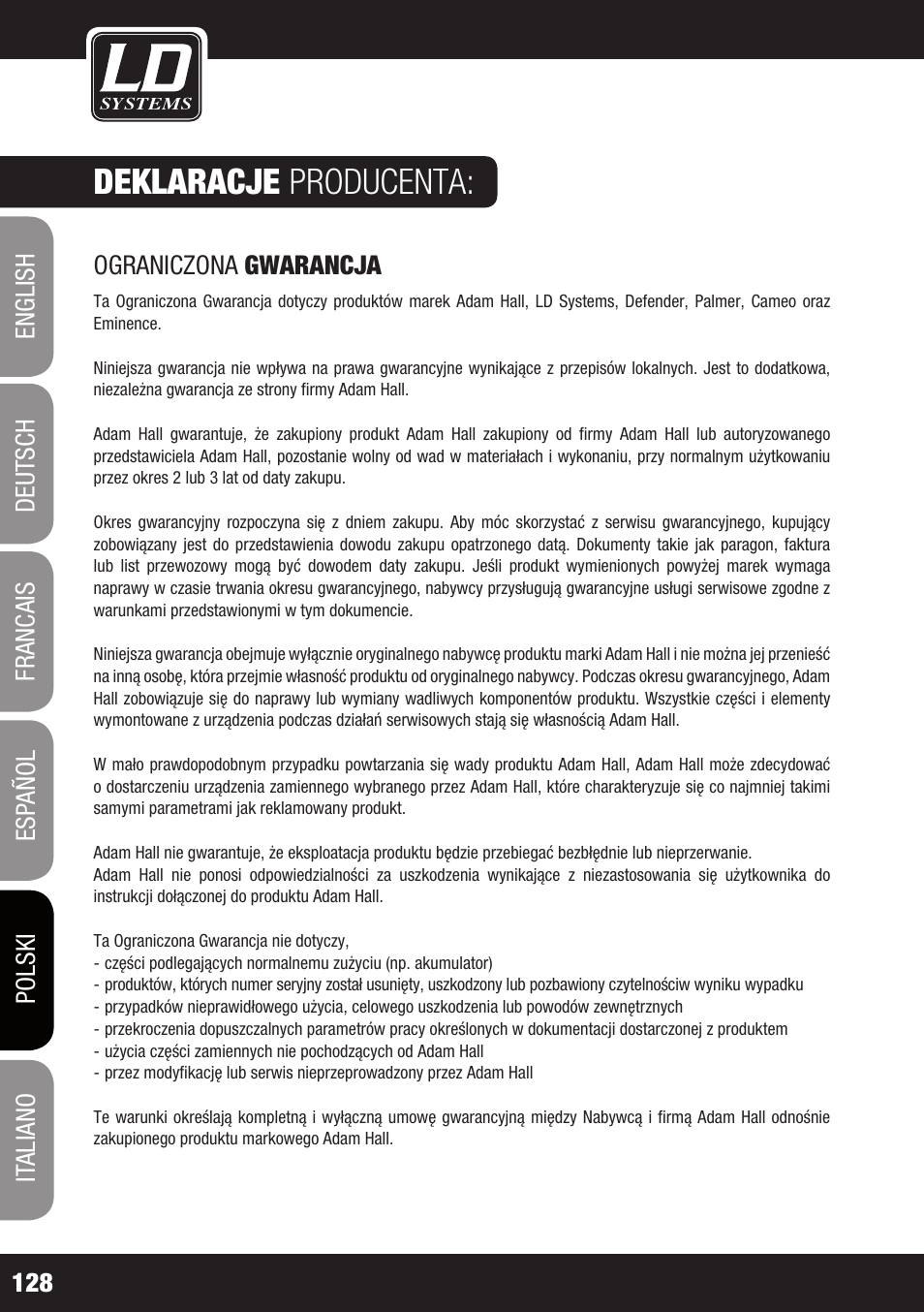 Deklaracje producenta | LD Systems WS 1000 G2 User Manual | Page 128 / 160