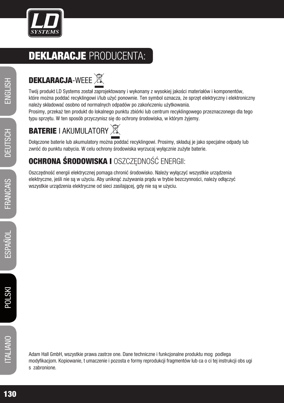 Deklaracje producenta | LD Systems WS 1000 G2 User Manual | Page 130 / 160