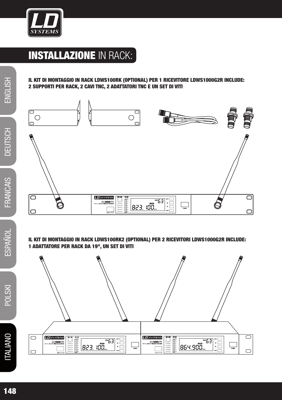 Installazione in rack | LD Systems WS 1000 G2 User Manual | Page 148 / 160