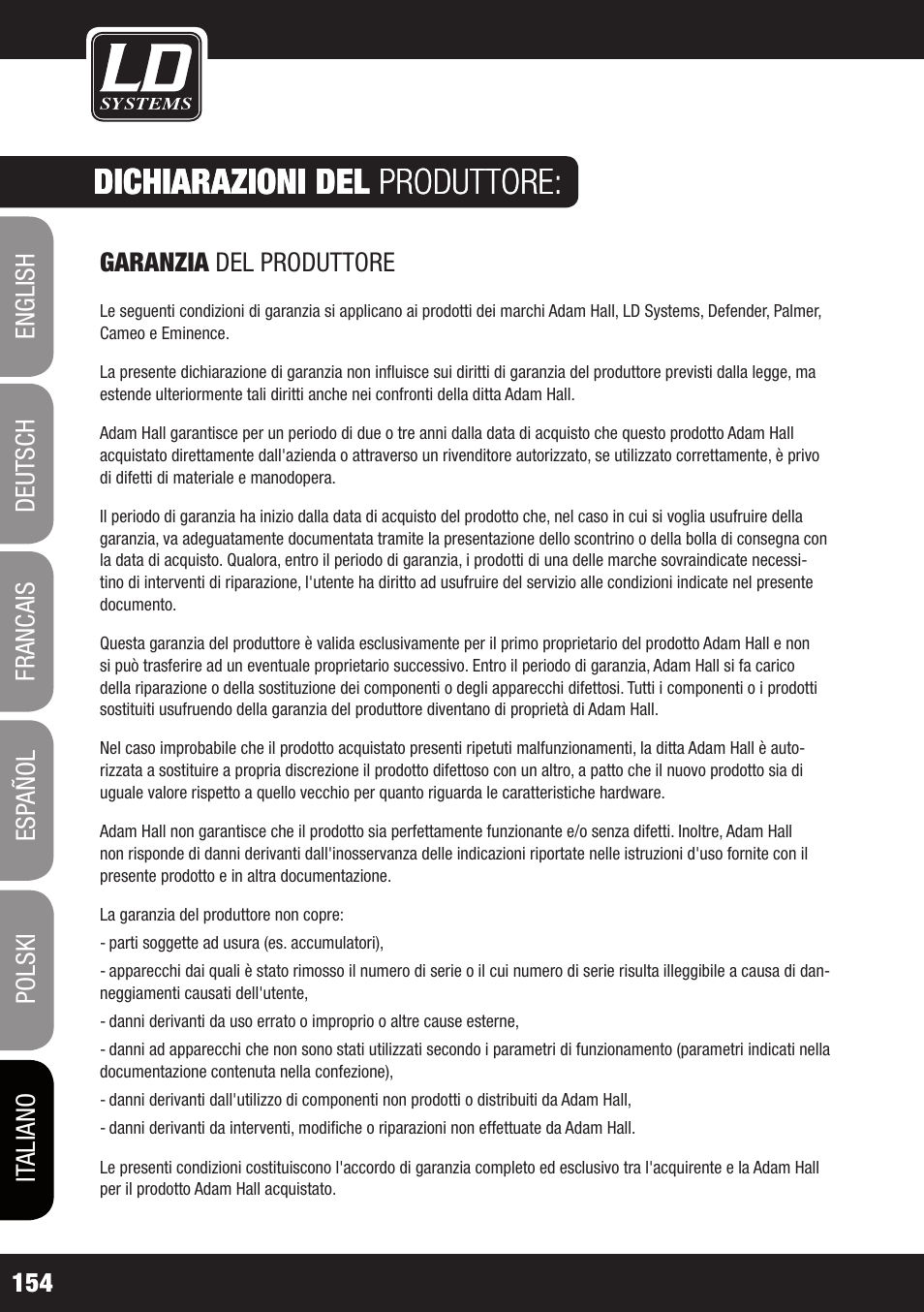 Dichiarazioni del produttore | LD Systems WS 1000 G2 User Manual | Page 154 / 160