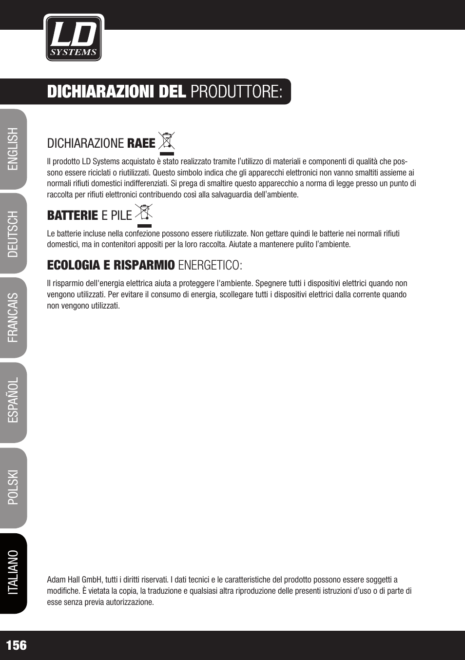Dichiarazioni del produttore | LD Systems WS 1000 G2 User Manual | Page 156 / 160